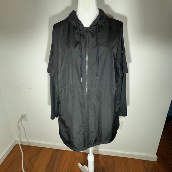 Black Hooded Lightweight Champion Jacket with Drawstring - Size Small - Picture 1 of 11